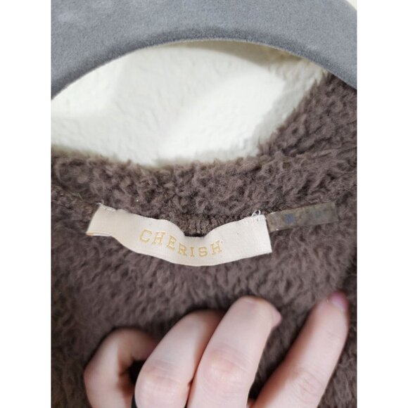 Cherish Womens M Hooded Brown Fleece Sherpa Vest With Pockets - Picture 4 of 7